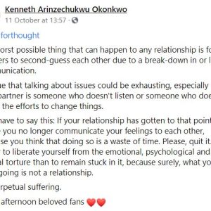 “When To Quit your relationship” – Actor, Kenneth Okonkwo